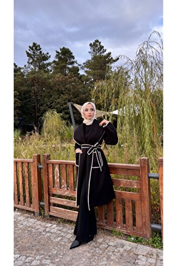 Aranlı tekstil Embroidered Bathrobe Type Belted Lined Women's Coat