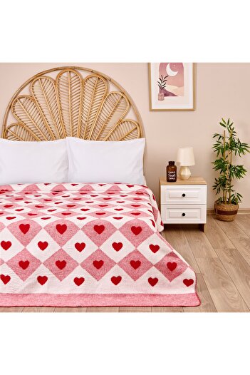 Evidea Soft Heart Cotton Single Blanket - Red - 150X200 cm