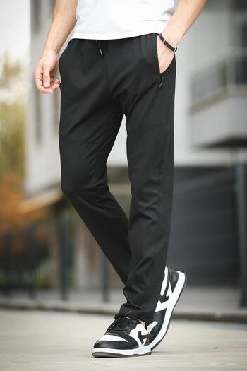Oksit Fico Diver Scuba Fabric Slim Fit Straight Leg Sweatpants with Stitching Detail