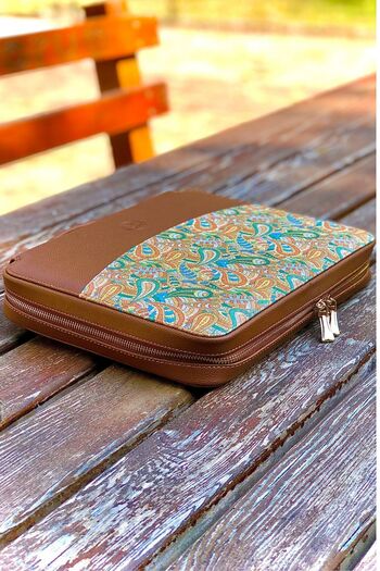 worken 11" Inch Vegan Leather Tablet Case - Waterproof and Impact-Proof, Office Organizer - Tan Shawl Pattern