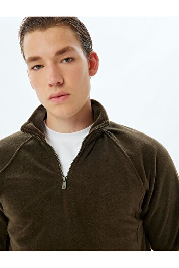 Koton Half Zip Fleece Sweatshirt Basic Long Sleeve