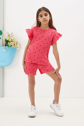 Cansın Mini Fuchsia Polka Dot Girl's Set - Shorts and Blouse 18673