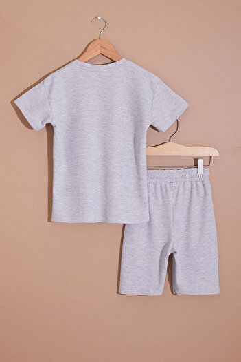 Cansın Mini Boy's Gray Waffle Shorts Set - 19095