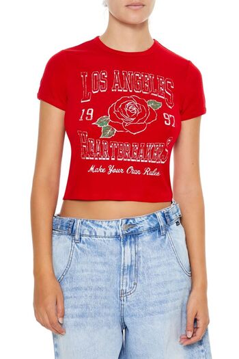 Forever 21 Los Angeles Heartbreakers Baskılı Baby Tee Tişört