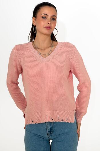 CHUBA V-Neck Thessaloniki Knitted Cotton Knitwear Sweater - Powder 24W144