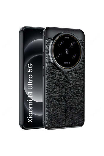 Fibaks Xiaomi Mi 14 Ultra Case with Camera Protruding Leather Look Stitching Pattern Protective Cover Case