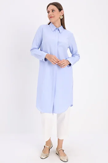 ALLDAY Blue Hidden Placket Cotton Shirt Tunic