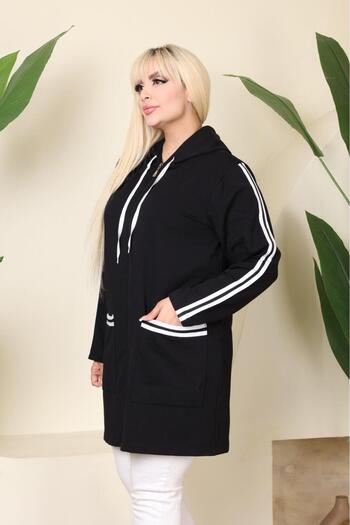 EMEZ Striped Long Hooded Cardigan