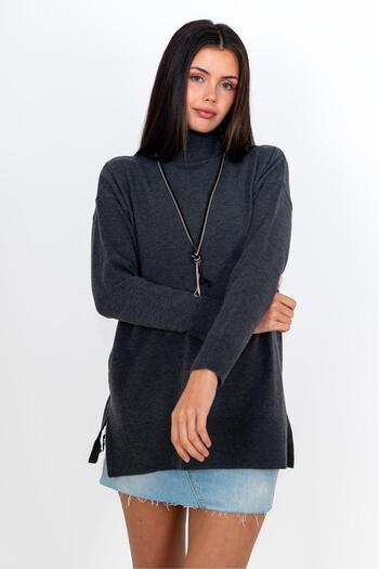 CHUBA Women's Wide Fit Soft Textured Turtleneck Knitwear Sweater Anthracite 24w141