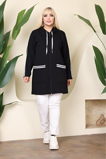 EMEZ Striped Long Hooded Cardigan
