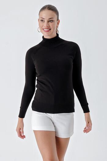 CHUBA Pulover de bază cu gât tricotat pentru femei, negru 24w102