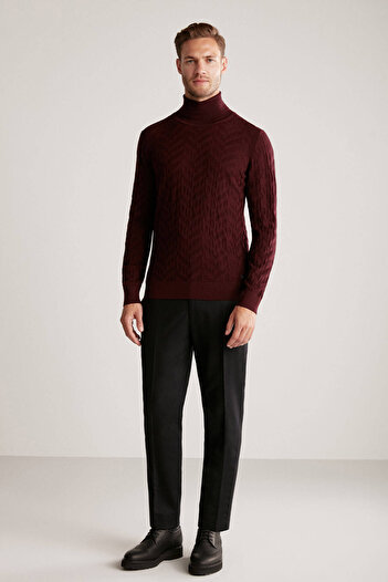 Hemington Silk Blend Turtleneck Claret Red Merino Wool Knitwear