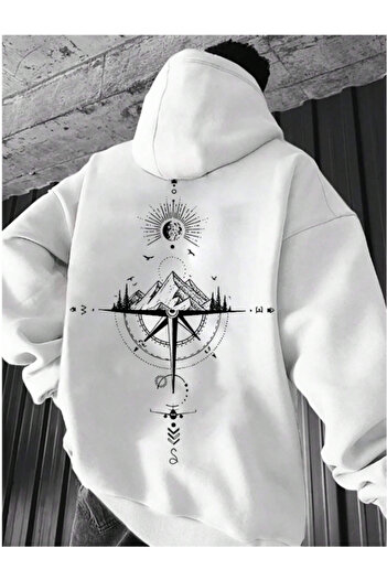 MOONBULL Men's Back Printed Oversize Hooded Sweatshirt