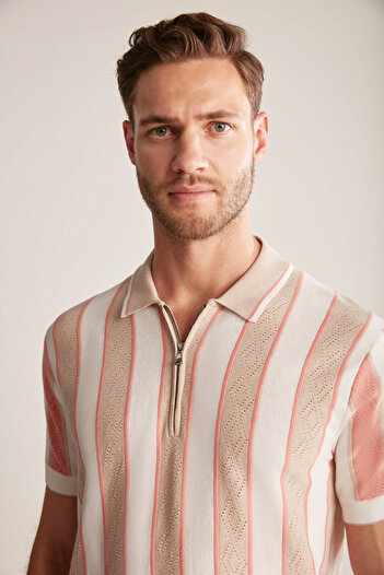 Hemington Stripe Pattern Cream-White Knitwear Polo