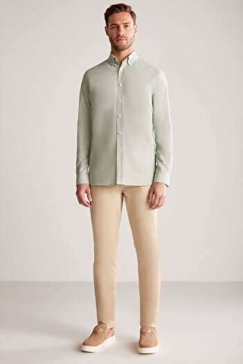 Hemington Buttoned Collar Pure Cotton Green Shirt