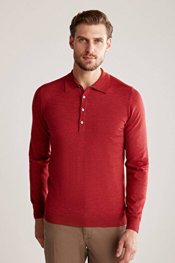 Hemington Extrafine Merino Polo Yaka Kırmızı Triko