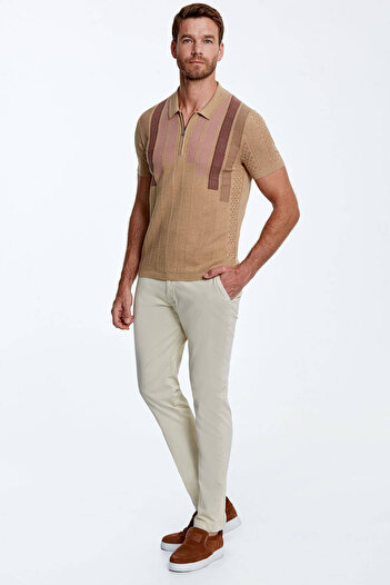 Hemington Micro Pattern Pure Cotton Sand Color Knitwear Polo