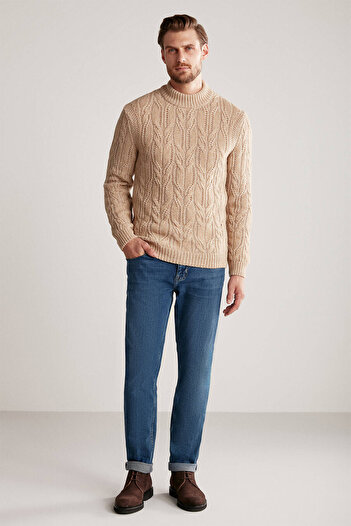 Hemington Hair Braid Pattern Camel Merino Wool Sweater