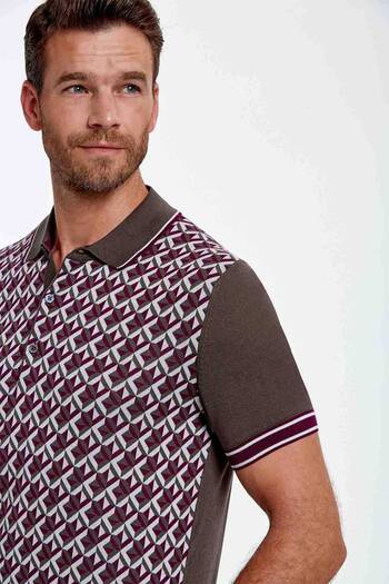 Hemington Silk Cotton Blend Pattern Brown Knitwear Polo