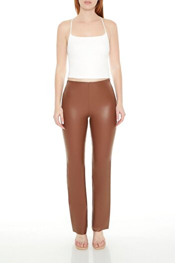 Forever 21 Suni Deri High-Rise Bootcut Pantolon