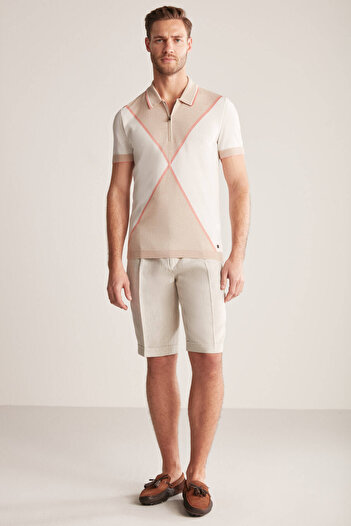 Hemington Zipper Detailed Camel-Cream Color Knitwear Polo
