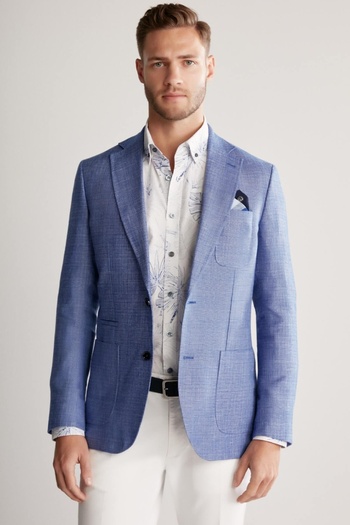 Hemington Keten Yün Karışım Koyu Mavi Yazlık Blazer Ceket