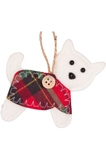 Herdekora Christmas Tree Ornament Dog Cat in Plaid Dress White 10 Cm.