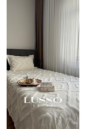 lusso stile Iskandinav Tek Kişilik Püsküllü Yatak Örtüsü 180 x 250 Tek Yastık Single