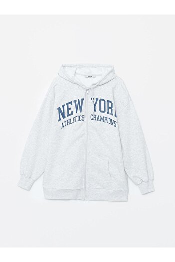 LC Waikiki Xside Active Hooded Printed Oversize Women's Zippered Sweatshirt