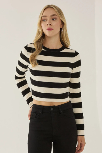 Hiccup Striped Crew Neck Knitwear Top
