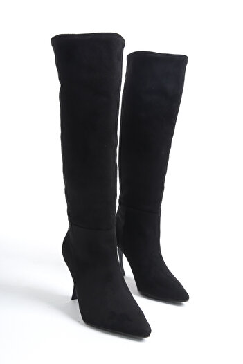 NITU Shoes Cizme de damă cu toc înalt din piele intoarsa neagra