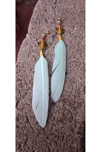 azra takı tasarım Handmade Water Green, Hairy, Dangle, Double, Women's Earrings