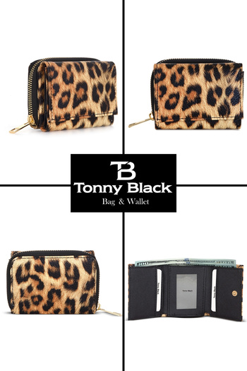 Tonny Black Original Women's Multi-Eye Stylish Card Holder Wallet with Plenty of Card Holders Coin & Paper Money Compartment Leopard Pattern