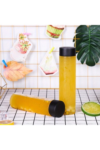 Choice 400ml Black Cap 6pcs Plastic Bottles, 400ml Clear Pet Bottles With Lids, Milk And Other Beverage,re