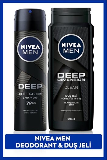NIVEA MEN Erkek Sprey Deodorant Deep Dimension 150ml ve Deep Dimension Erkek Duş Jeli 500ml