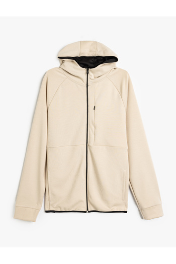 Koton Modal Mixed Oversize Sports Sweatshirt - Hooded and Zippered Stitching Detail