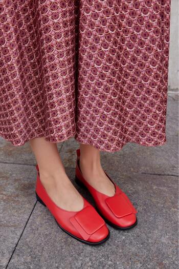 NILUFARR Rilinda Red Genuine Leather Women's Ballerinas
