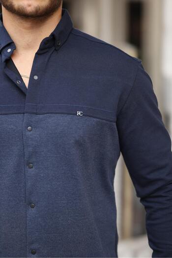 comstar Men's Basic Double Color Winter Long Sleeve Navy Shirt