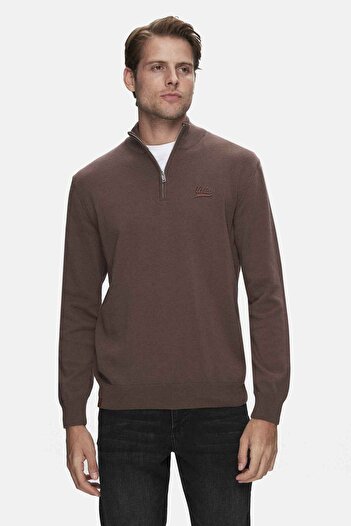 UCLA Fred Brown Half Zipper Stand Collar Embroidered Standard Fit Men's Knitwear