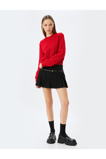 Koton Crew Neck Hair Knit Textured Crop Knitwear Sweater