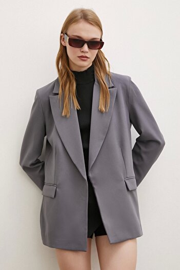 Never more Gray Blazer Jacket - with Line Lining and Pocket Flap