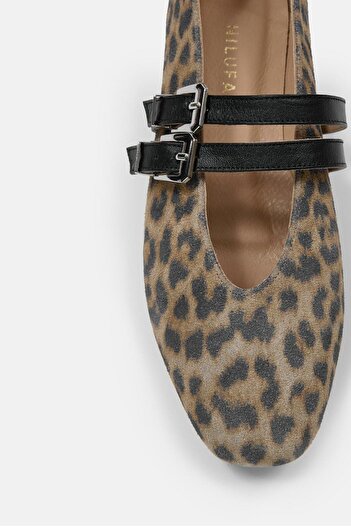 NILUFARR Sarina Leopard Genuine Leather Women's Ballerinas