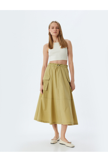 Koton A-Linien-Midirock mit Cargo-Taschen und elastischer Taille