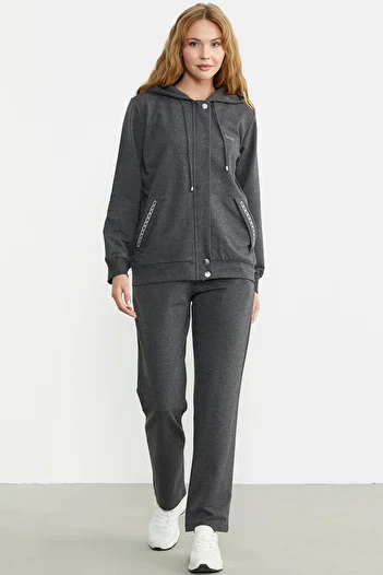 Sementa Anthracite Hooded and Zipper Closure Tracksuit Set