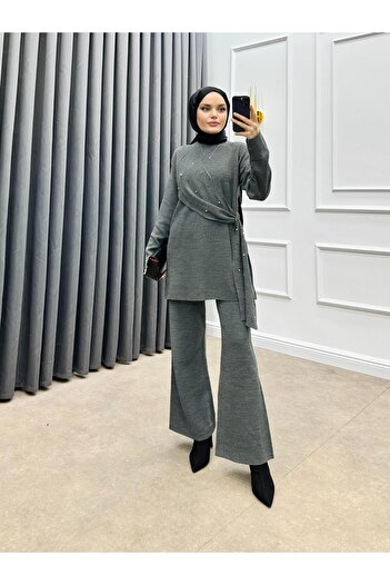 bezenstore ŞAL DETAY TAŞLI TRİKO TAKIM FÜME