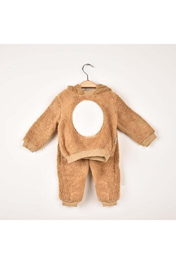 Moi Noi Bebek Ayıcık Kapüşonlu Sweatshirt Welsoft Alt Üst Ikili Takım Camel