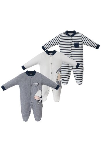 Necix's Cow Printed Baby Triple Single Size Jumpsuit with Booties
