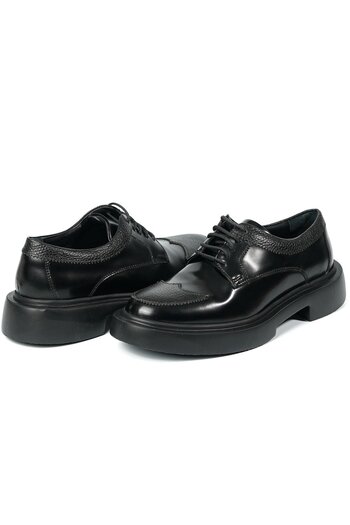 TETRİ Romeo Model Genuine Leather Handmade Men's Black Opening Casual Shoes