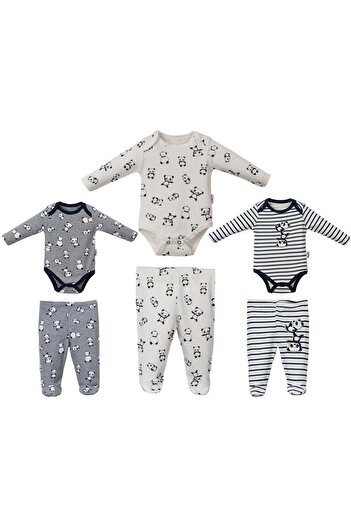 Necix's Panda Printed Baby Boy Badi and Booties Bottom Three-Piece Double Suit