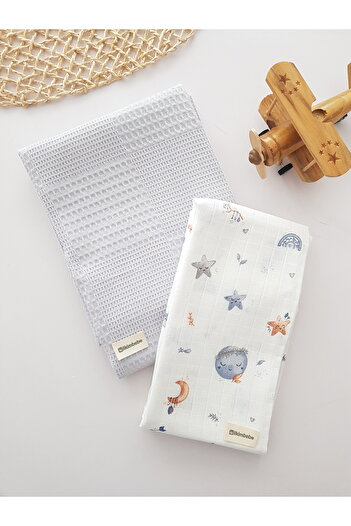 ilkimbebe Dolunay Muslin Pique 2-Piece Baby Blanket
